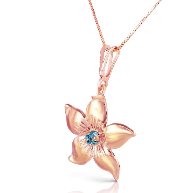 Morganite necklaces-14K Solid Rose Gold Flower Necklace with Natural Blue Topaz