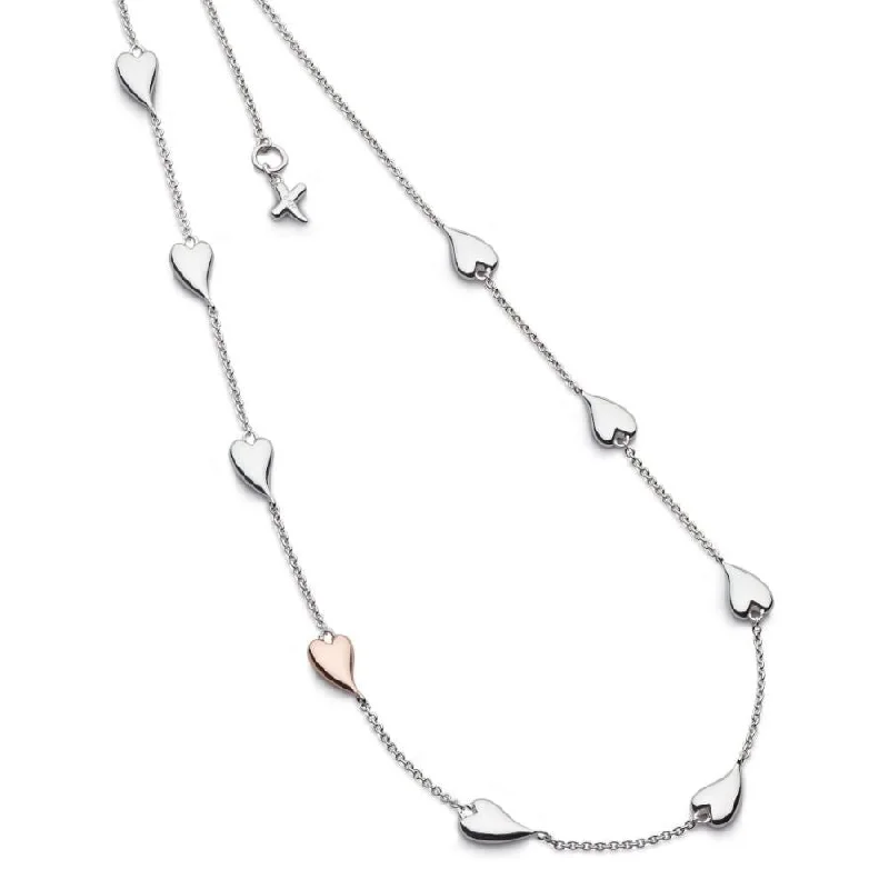 Silver & Rose Gold Plated Desire Kiss Blush Heart Station Necklace