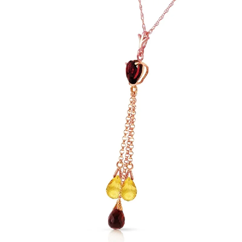 Emerald gem necklaces-14K Solid Rose Gold Necklace with Briolette Garnets & Citrines