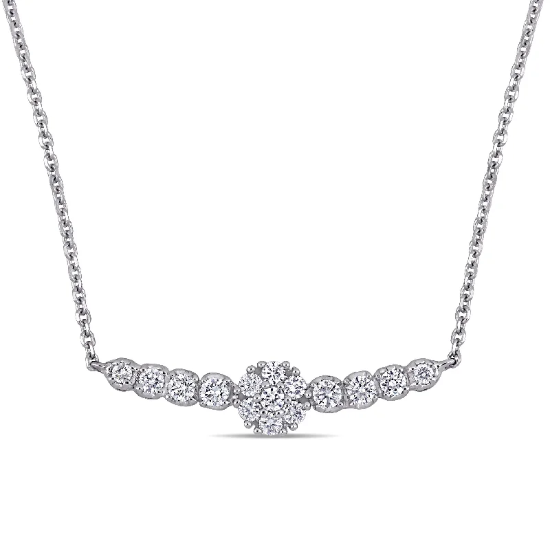 Leaf design necklaces-Miadora 14k White Gold 1/2ct TDW Diamond Graduated Floral Bar Necklace - 15.5 inch