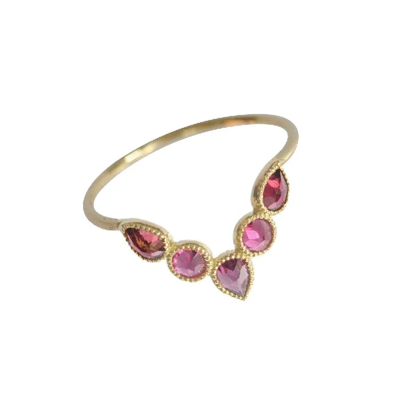 Old cameo rings-Old cameo rings-Mosaik V Ring - 18k Gold, Pink Tourmaline