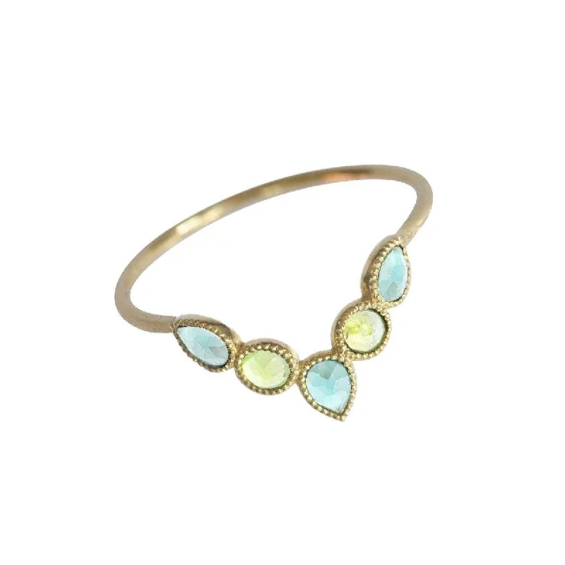 Flat twist rings-Flat twist rings-Mosaik V Ring - 18k Gold, Light Blue Topaz, Green Tourmaline