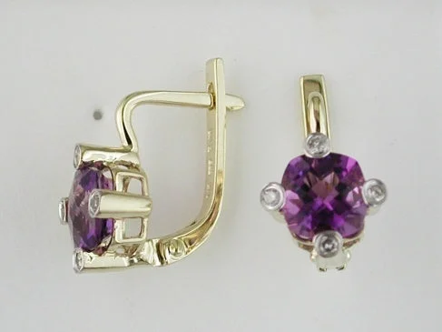 Oval dangle earrings-14k yellow gold cushion amethyst with diamond accents