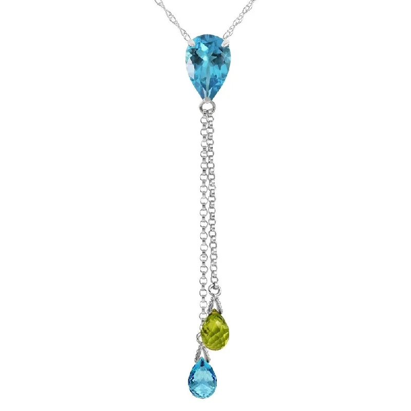 Glittering crystal necklaces-3.75 Carat 14K White Gold Necklace Blue Topaz Peridot