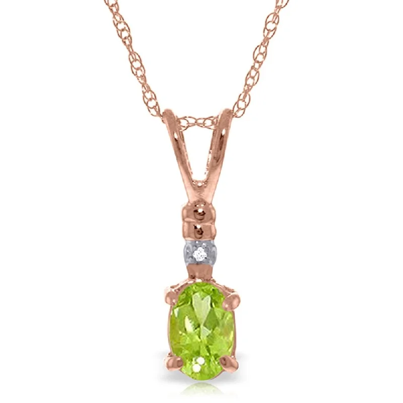 Worn style necklaces-14K Solid Rose Gold Necklace withNatural Diamond & Peridot