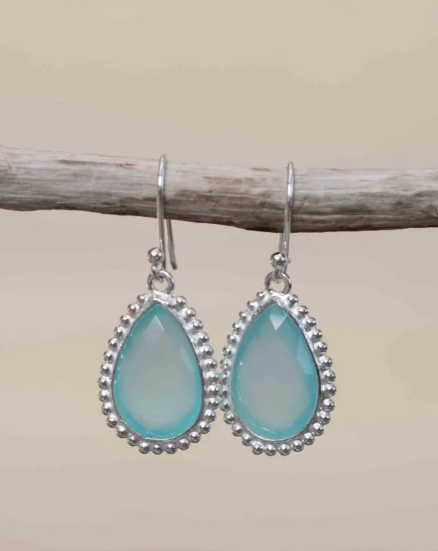 Curved shape earrings-Aqua Chalcedony Earrings ~ Sterling Silver 925 ~ ME194