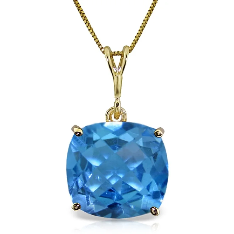 Sleek gem necklaces-3.6 Carat 14K Gold Necklace Natural Checkerboard Cut Blue Topaz