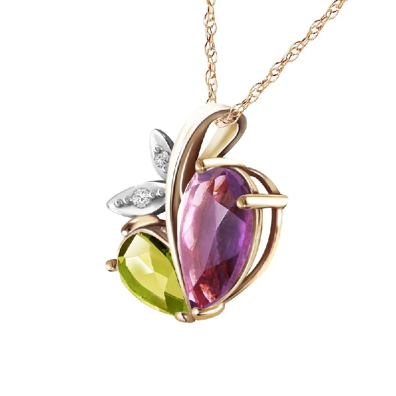 Full moon necklaces-14K Solid Gold Modern Heart Necklace Combination of Amethyst, Peridot & Diamond