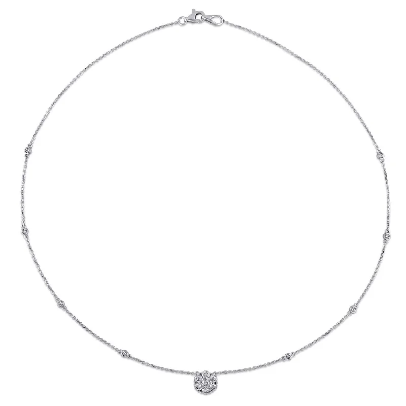 Thin yarn necklaces-Miadora 14k White Gold 3/4ct TDW Diamond-by-the-Yard Necklace