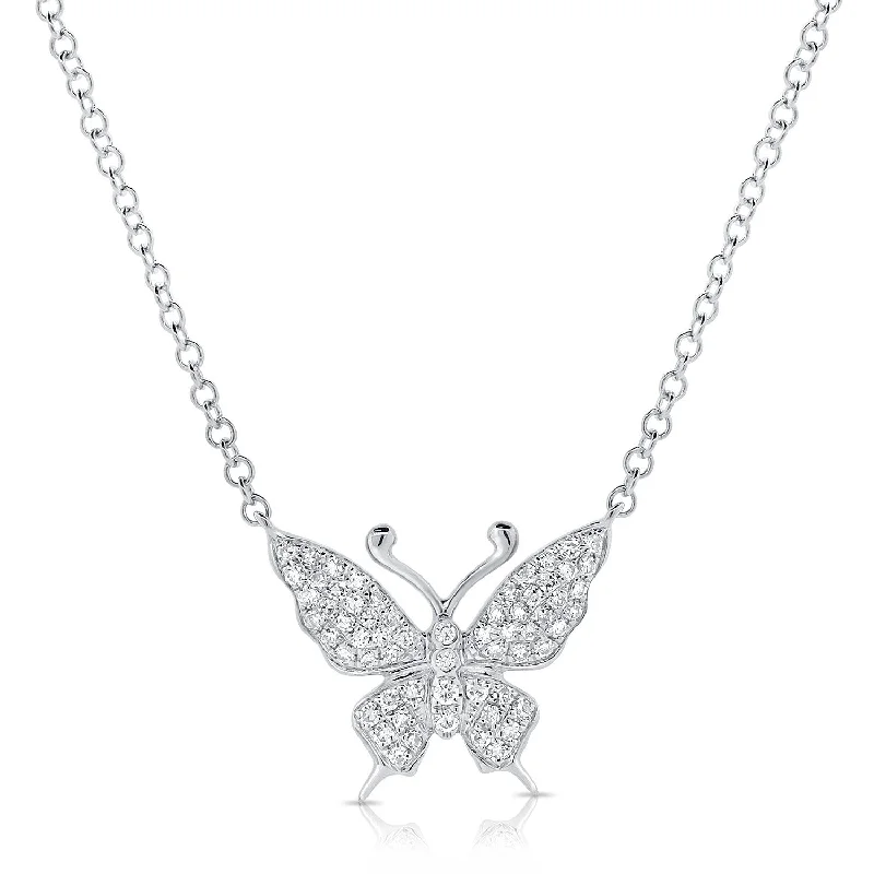 Fairy wing necklaces-Joelle Diamond Butterly Necklace 14K White Gold 0.14 ct TDW