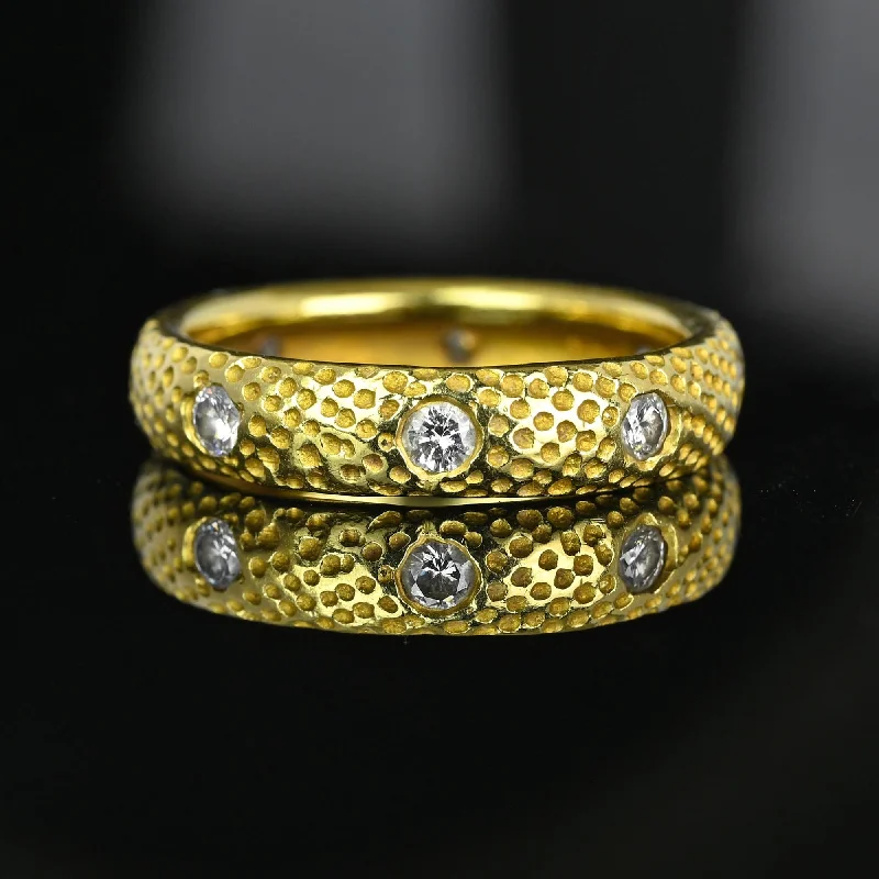 Retro deco rings-Retro deco rings-Textured 18K Gold .65 CTW Diamond Eternity Ring Band