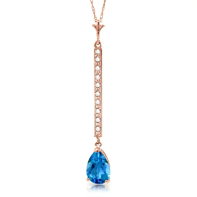 Daisy design necklaces-14K Rose Gold Diamond & Blue Topaz Necklace Certified