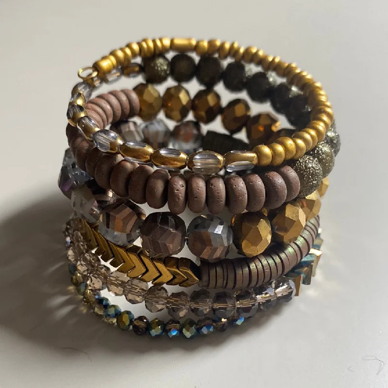 MRLB02  - Mixed media wrap bracelet, in brown and gold tones