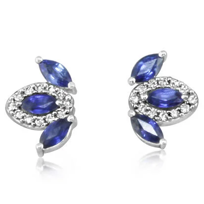 Pure gem earrings-Sapphire & Diamond Mini Fan Earrings