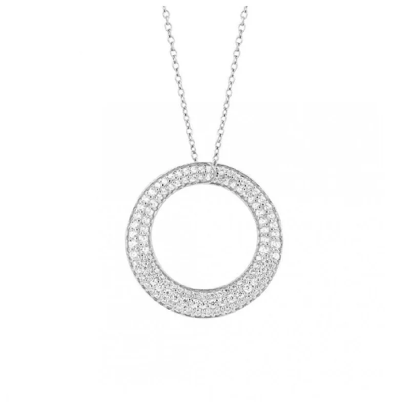 Silver Pave Set Cubic Zirconia Open Circle Pendant