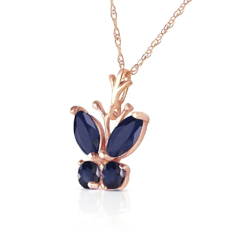 Retro charm necklaces-0.6 Carat 14K Solid Rose Gold Butterfly Necklace Natural Sapphire