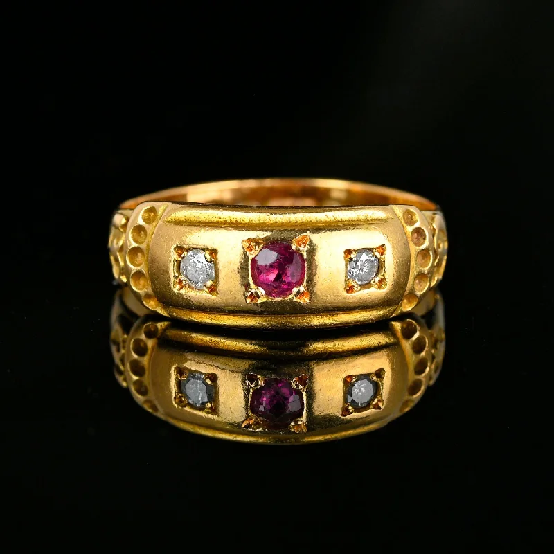 Citrine gem rings-Citrine gem rings-Antique Chester Assayed 15K Gold Diamond Ruby Ring Band