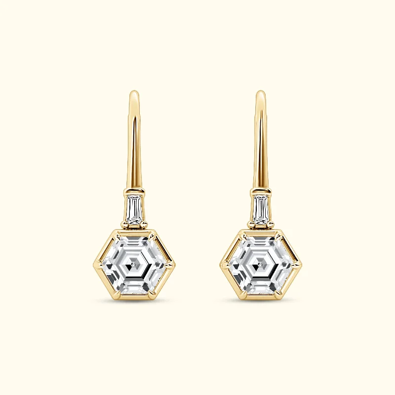 Thick bar earrings-Hexagon Drop Leverback 2.00cts Diamond Earrings