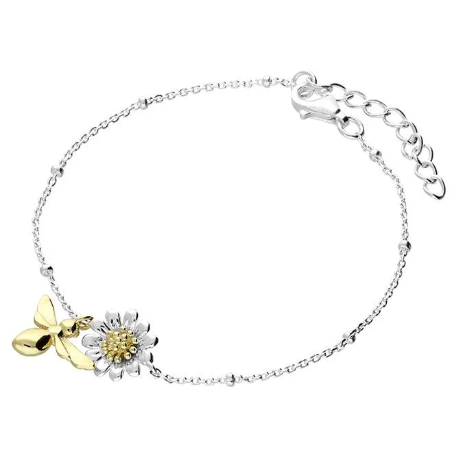 Two-Tone Bumblebee and Daisy Ball Chain Bracelet