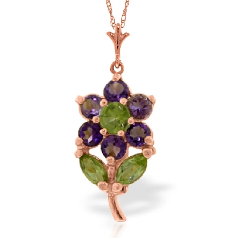 Swirl shape necklaces-1.06 Carat 14K Rose Gold Flower Necklace Purple Amethyst Peridot