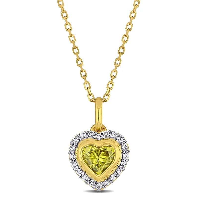 Fine thread necklaces-Miadora 14k Yellow Gold 1/2ct TDW Yellow and White Diamond Halo Heart Necklace