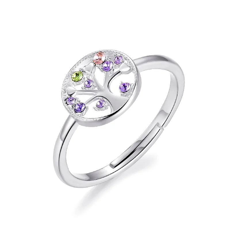 Quirky design rings-Quirky design rings-Silver Plated Chakra Tree of Life Ring Created with Zircondia® Crystals