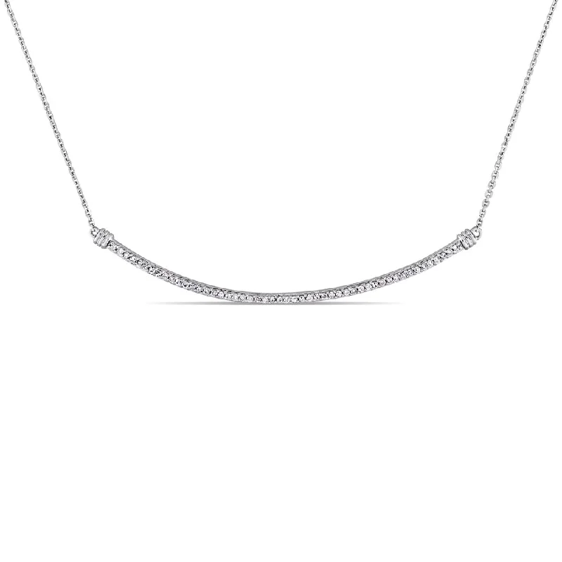 Topaz drop necklaces-Miadora Signature Collection 14k White Gold 1/4ct TDW Diamond Linear Stationed Bar Necklace