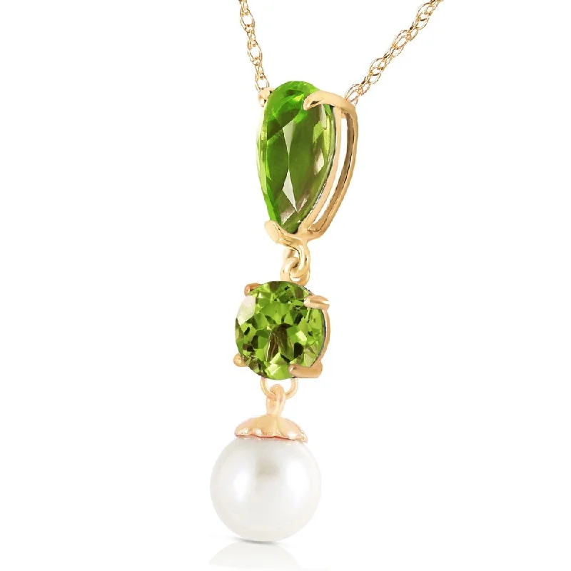 Reef knot necklaces-5.25 Carat 14K Solid Gold Flaming Heart Peridot Pearl Necklace