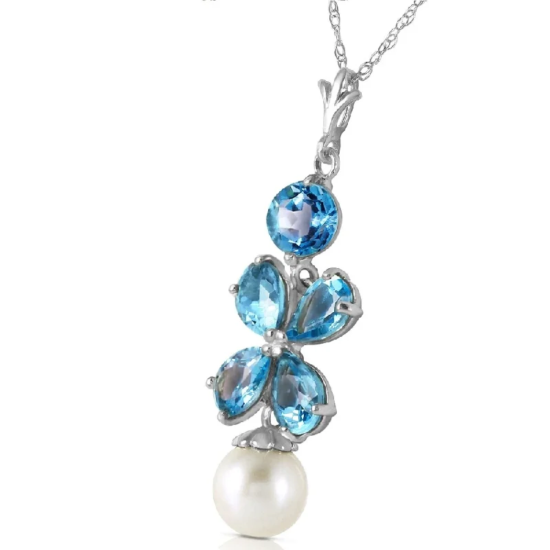 Linen cord necklaces-3.65 Carat 14K Solid White Gold Piece Of Sky Blue Topaz pearl Necklace