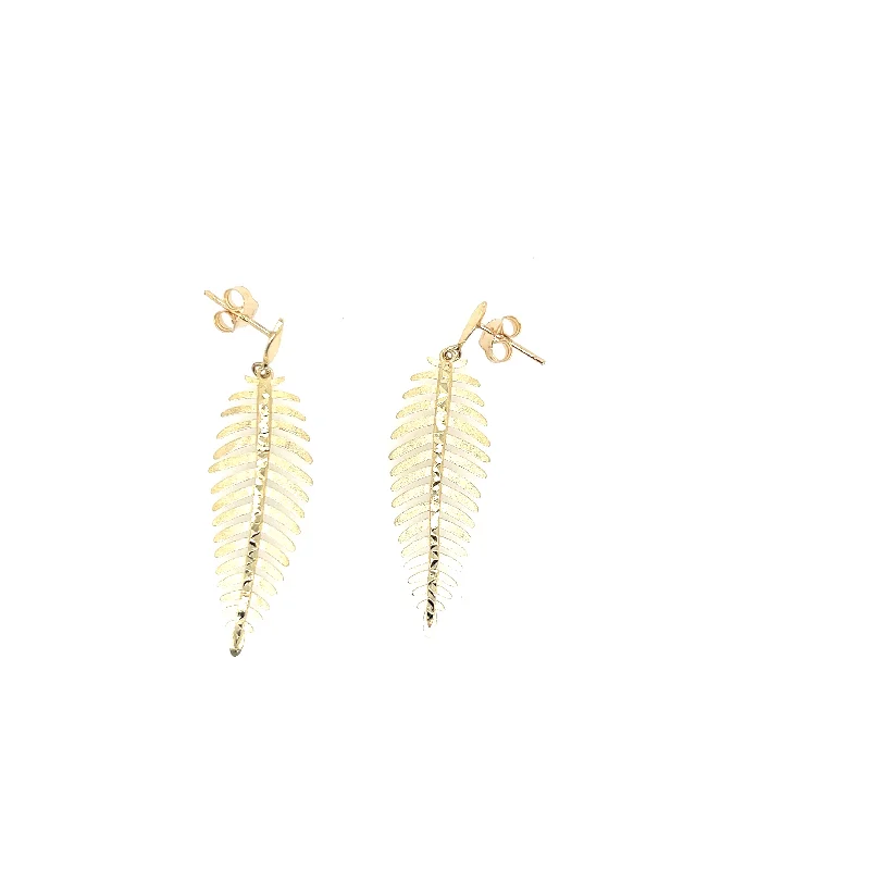 Citrine stud earrings-14K Yellow Gold Feather Earrings