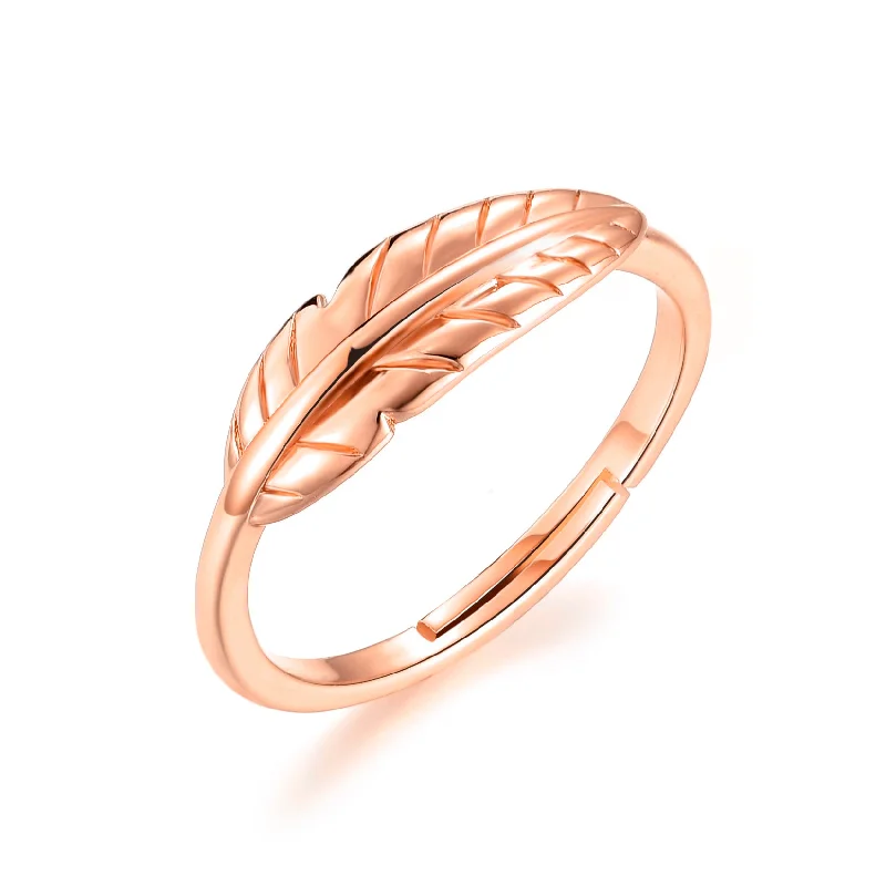 Frosted bead rings-Frosted bead rings-Rose Gold Plated Adjustable Feather Ring