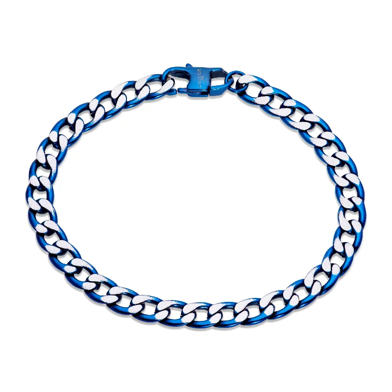 Unique & Co Blue IP Plated Matte Steel Chain Bracelet