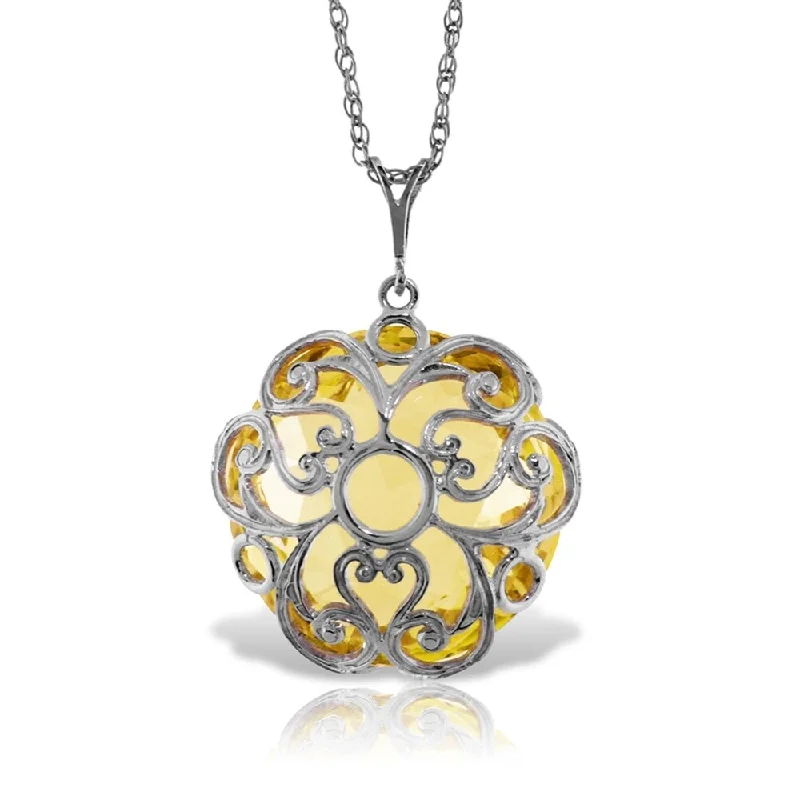 Vintage locket necklaces-14K Solid White Gold Necklace with Checkerboard Cut Round Lemon Quartz