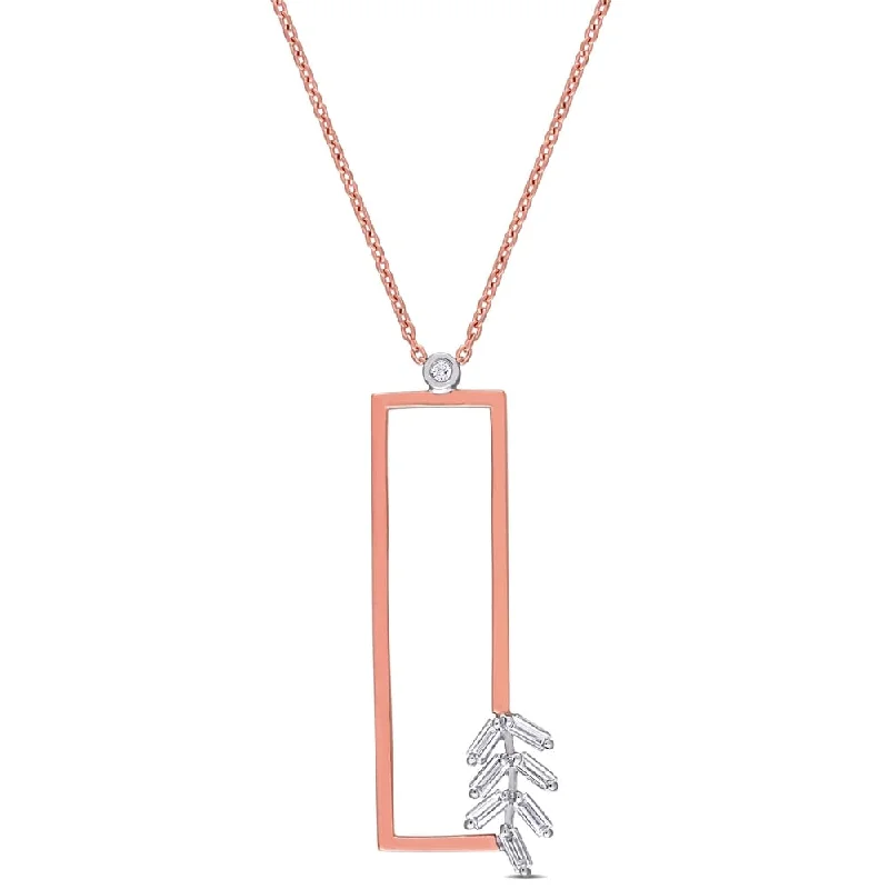 Quartz healing necklaces-Miadora 2-Tone 14k Rose and White Gold 1/5ct TDW Baguette-Cut Diamond Rectangular Drop Necklace