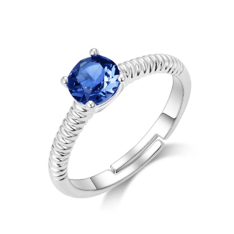 Worn lock rings-Worn lock rings-Dark Blue Adjustable Crystal Ring Created with Zircondia® Crystals