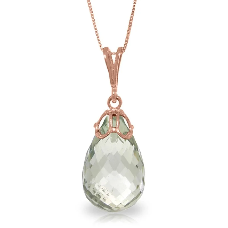 Spiral braid necklaces-7 Carat 14K Rose Gold Necklace Briolette Green Amethyst