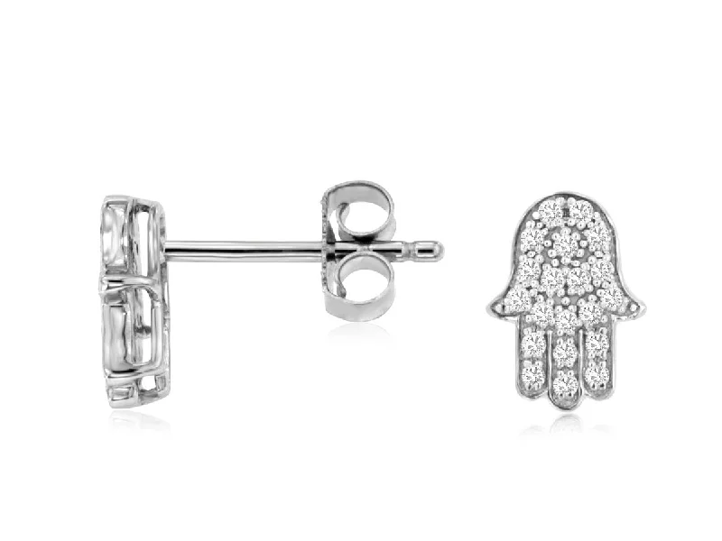 Spinel earrings-Diamond Hamsa Stud Earrings