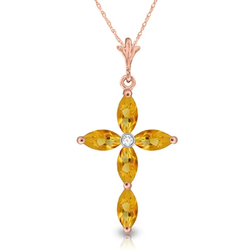 Coiled thread necklaces-1.23 Carat 14K Rose Gold Necklace Natural Diamond Citrine