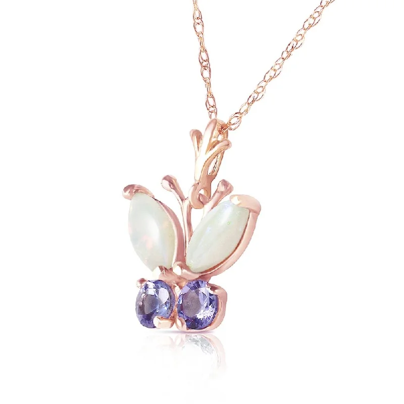 Cotton braid necklaces-0.7 Carat 14K Solid Rose Gold Butterfly Necklace Opal Tanzanite