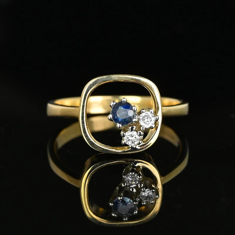 Solid gem rings-Solid gem rings-Contemporary 14K Gold Floating Diamond and Sapphire Ring