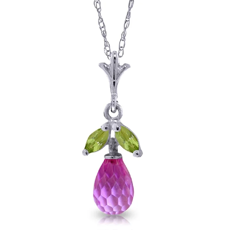 Turquoise drop necklaces-1.7 Carat 14K White Gold Necklace Pink Topaz Peridot