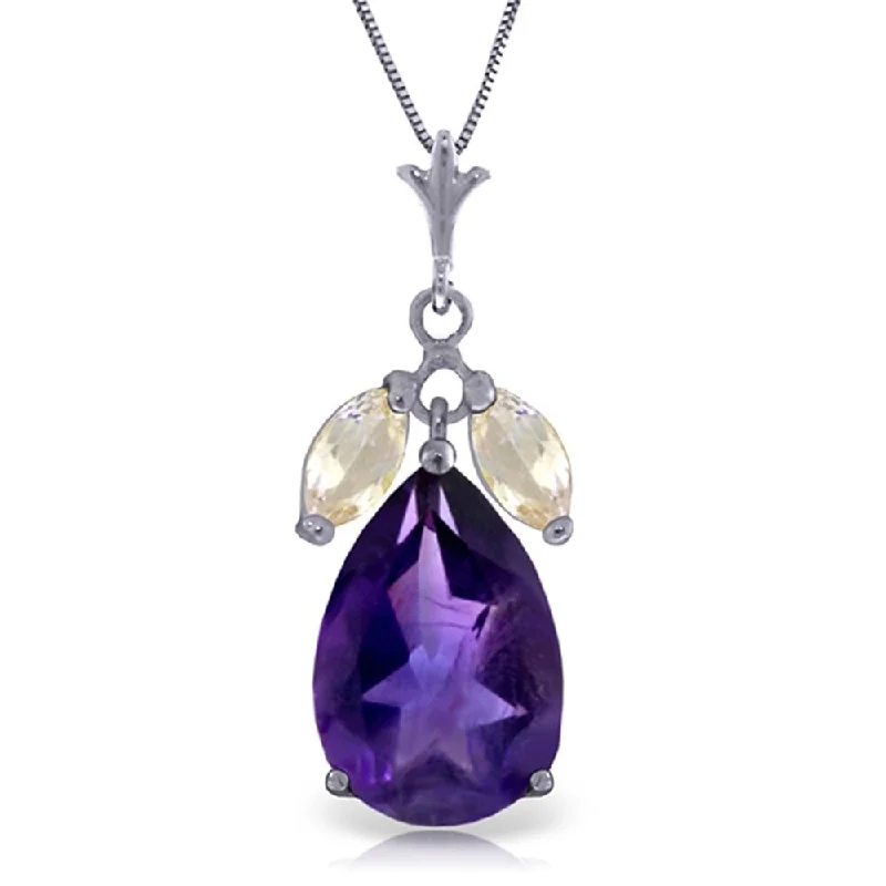 Bali style necklaces-6.5 Carat 14K White Gold Necklace Purple Amethyst White Topaz