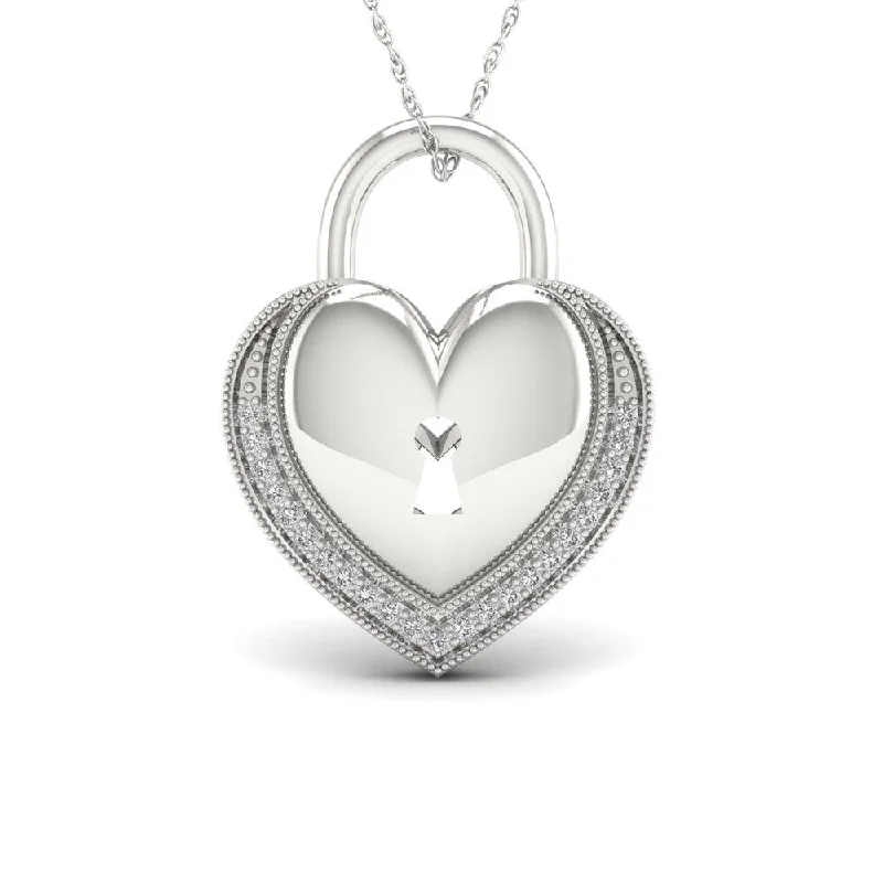 Citrine pendant necklaces-1/10ct TDW Diamond Heart-Shaped Lock Necklace in Sterling Silver - White