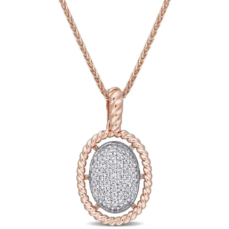 Agate stone necklaces-Miadora 18k 2-tone Rose and White Gold 1/4ct TDW Diamond Oval Halo Clustered Drop Necklace