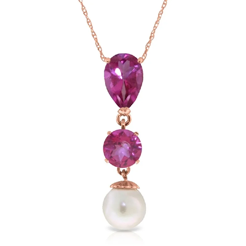 Polished bead necklaces-5.25 Carat 14K Rose Gold Necklace Pink Topaz Pearl