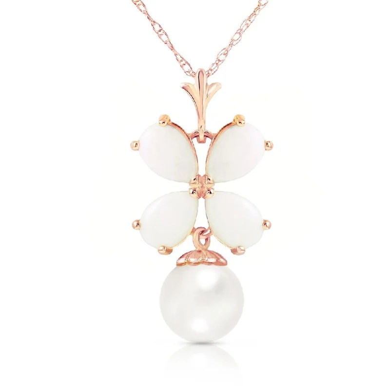 Half moon necklaces-14K Rose Gold Necklace w/ Natural Opals & Pearl