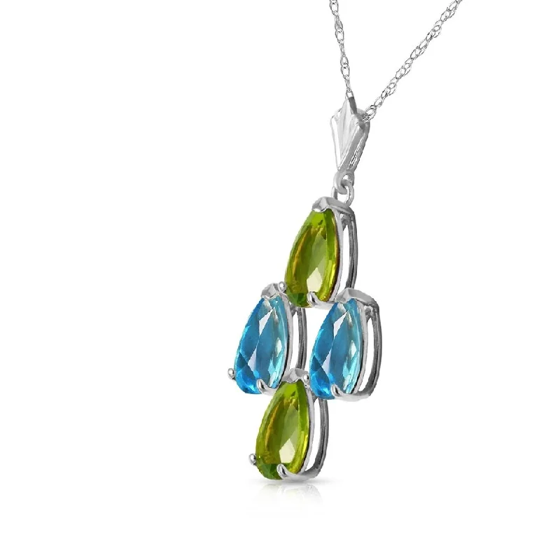 Swirl shape necklaces-1.5 CTW 14K Solid White Gold Necklace Natural Blue Topaz Peridot