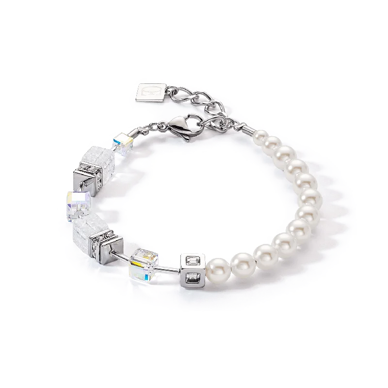 Coeur De Lion GeoCUBE® Precious Fusion Pearls Silver and White Bracelet