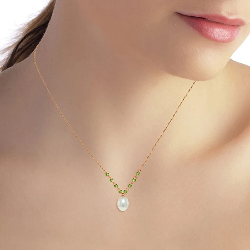 Regal diamond necklaces-14K Solid Rose Gold Necklace with Natural Peridots & pearl