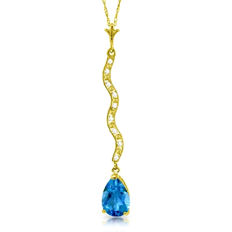 Wave motif necklaces-1.79 Carat 14K Gold Necklace Diamond Blue Topaz